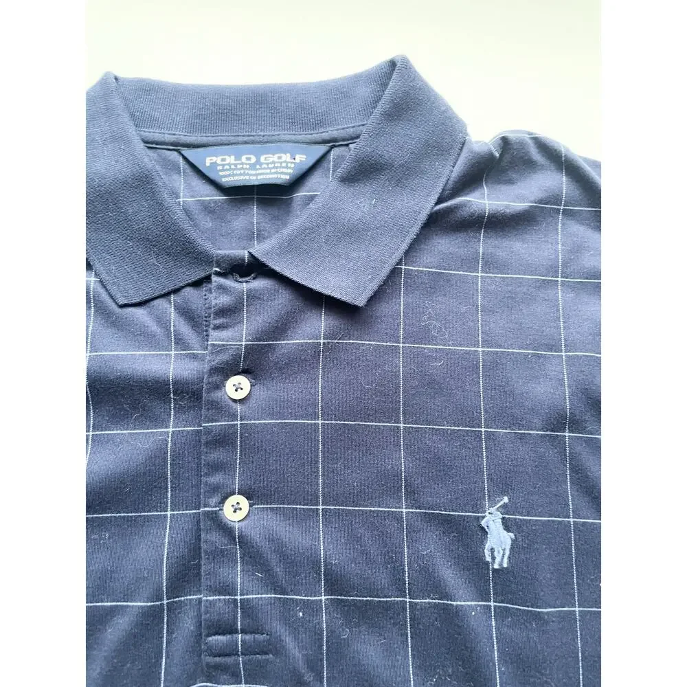 Men's Ralph Lauren Polo Golf Navy Window Pane Polo Shirt Size Large